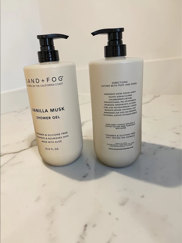 Sand + Fog Vanilla Musk Body Wash 2 Pack 33.8 oz Each Warm Soft Scent